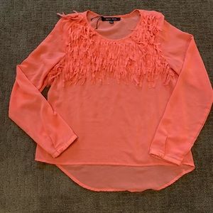 Sheer Orange Fringe Shirt